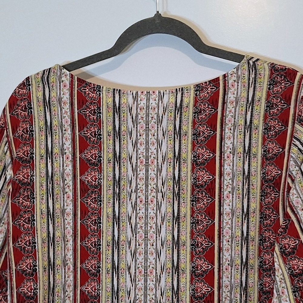 J. Jill Floral Medallion Print Tunic Top 100% Rayon Long Sleeve Sz 2X Red White - Picture 9 of 13
